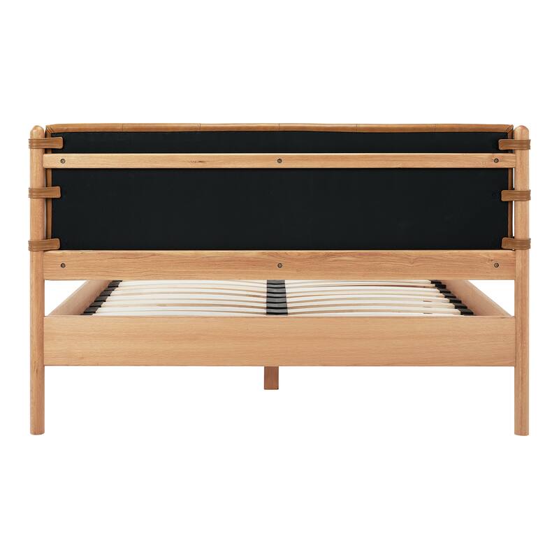 NADAAL STUDIOS Odette Queen Bed - Soft Low Design in Solid Oak and Oak Veneer in Light Brown