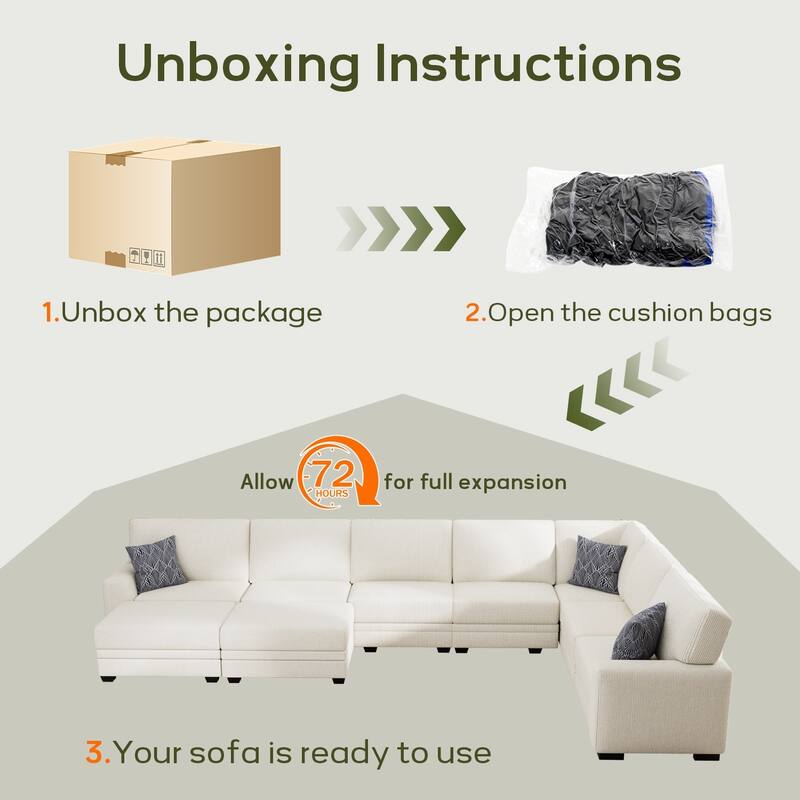 7 Piece Modular Corduroy Sectional With Ottoman