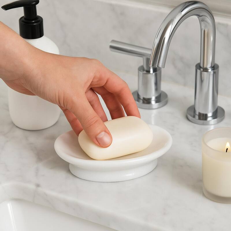 Creative Home Spa Collection White Marble Soap Dish, Soap Tray, Soap Holder