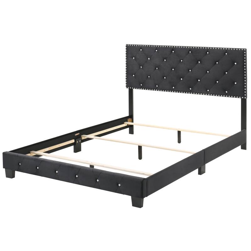 Queen Size Velvet Platform Bed with Sturdy Frame and Easy Assembly