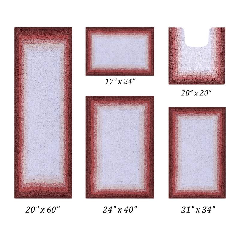 Better Trends 100% Cotton Super Soft & Highly Water Absorbent Bathroom Rugs-Torrent Collection Tufted Machine Washable Bath Mats - 5 PC Set 17"x24"|20"x20"|21"x34"|24"x40"|20"x60" - Rose