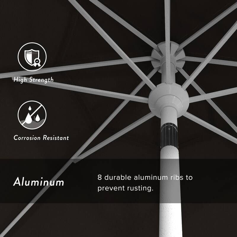 California Umbrella 9' Round Crank Lift Push Button Tilt White Aluminum Patio Umbrella with Pacifica Pacific Blue Fabric