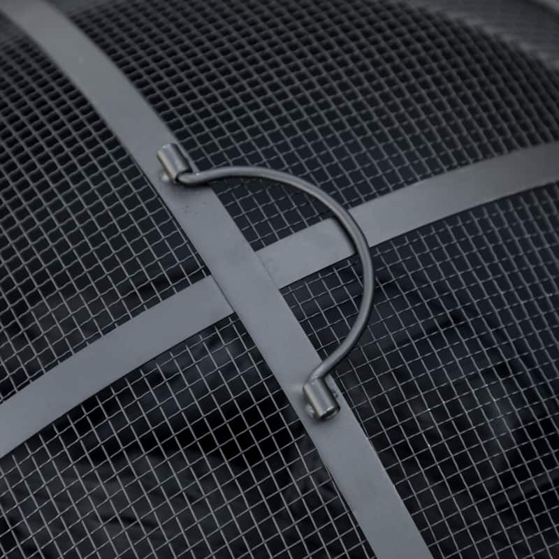 Outsunny Outdoor Fire Pit, 24 Inch Metal Wood Burning Fireplace with Spark Cover, Poker, Woodgrain Design