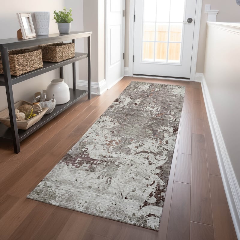 Machine Washable Indoor/ Outdoor Chantille Vintage Damask Rug