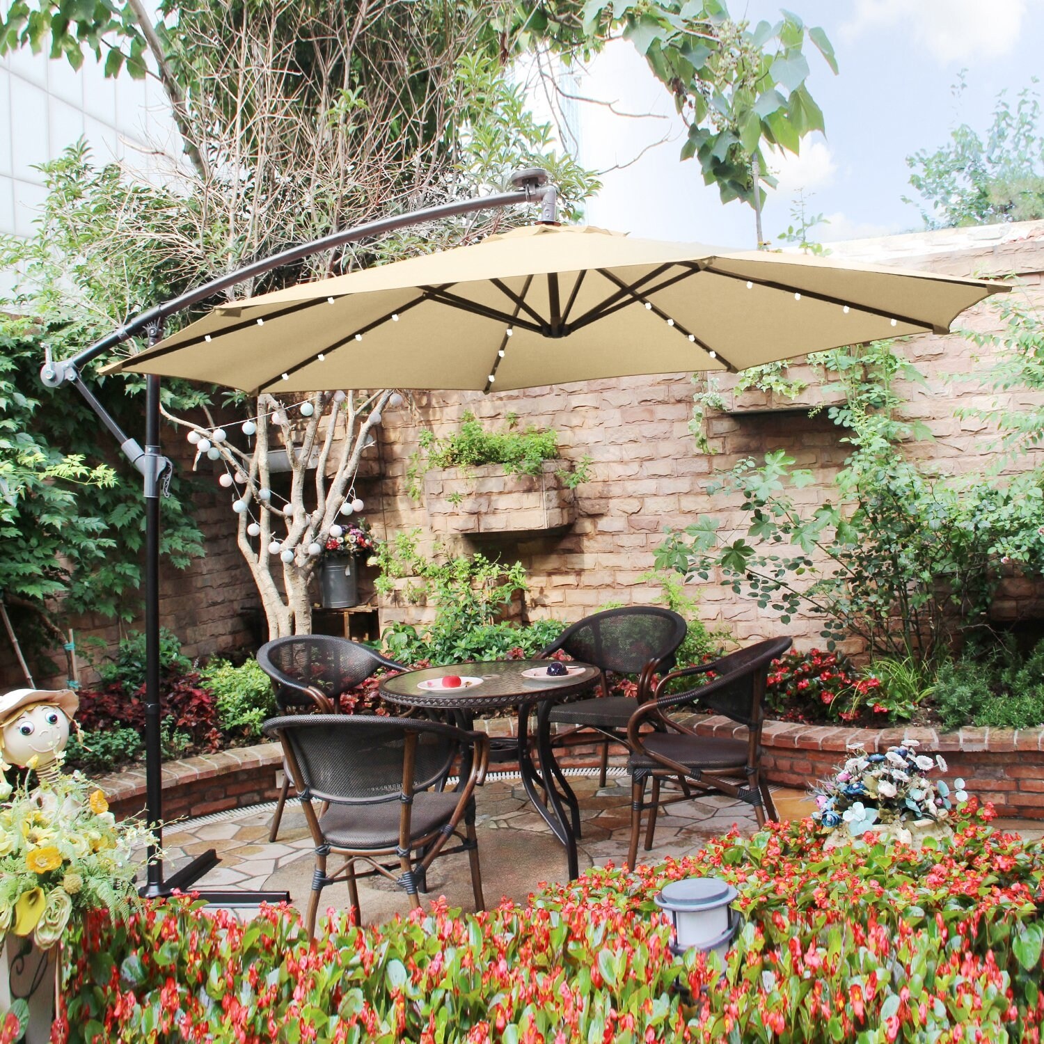 Shop Black Friday Deals On Phi Villa 10ft Offset Hanging 32 Pcs Led Lights Solar Patio Umbrella Overstock 29258384