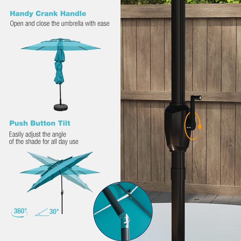 10 Ft Patio Umbrella with Crank and Tilt Vented Polyester Canopy for Backyard and Pool Shade