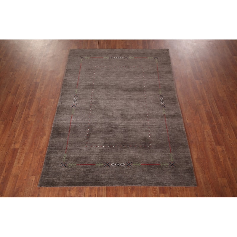 Brown Gabbeh Oriental Area Rug Hand-Knotted Wool Carpet - 5'0"x 6'11"
