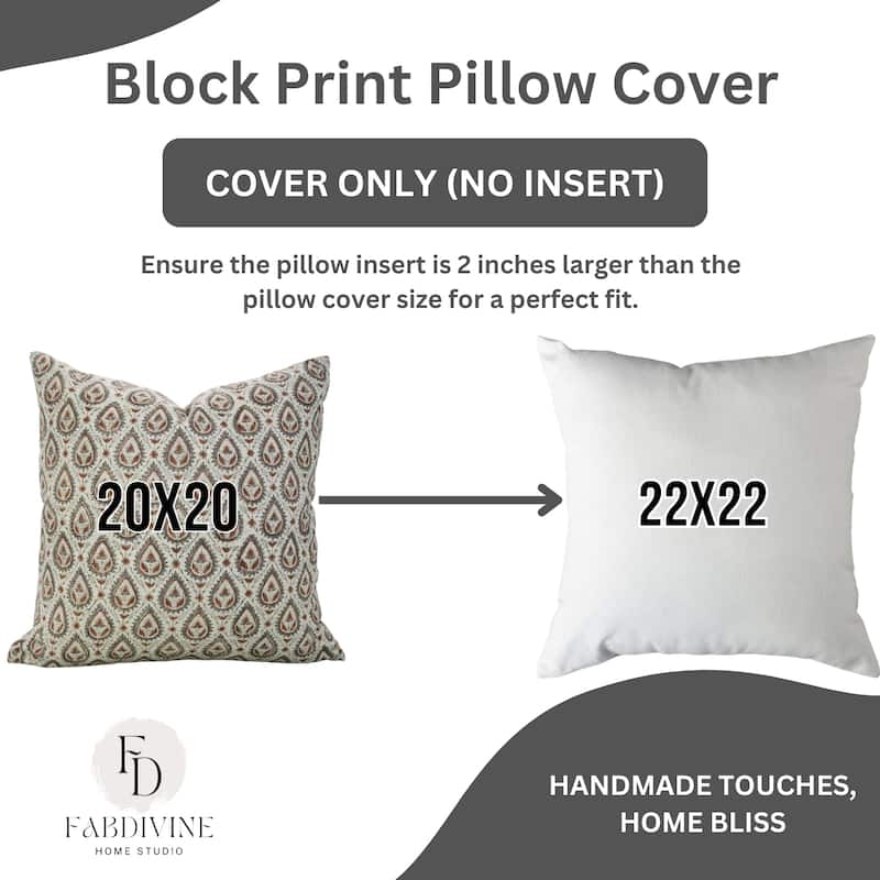 Fabdivine Soft Pillow Cover Shape Floral Block Print for Hotel Couch Spring Guest Room Blue Farmhouse, Mohini