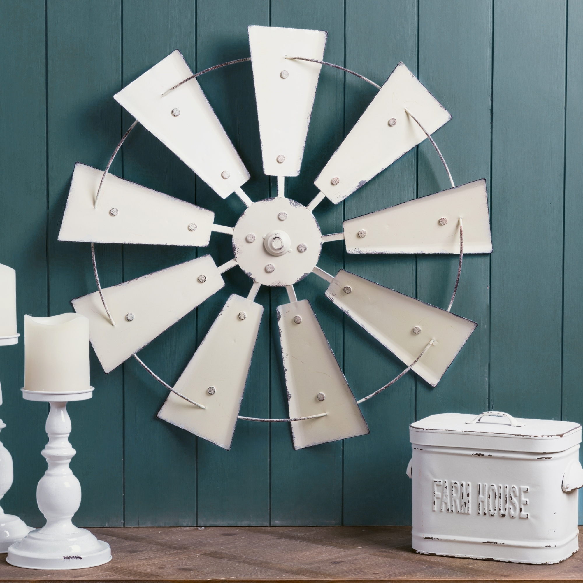Glitzhome 22"D Vintage Farmhouse Metal Wind Spinner Wall Decor