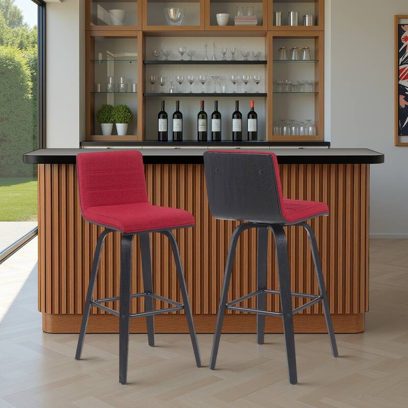 Skara Swivel Bar Stool, Upholstered Bar Height Chair with Bentwood Frame