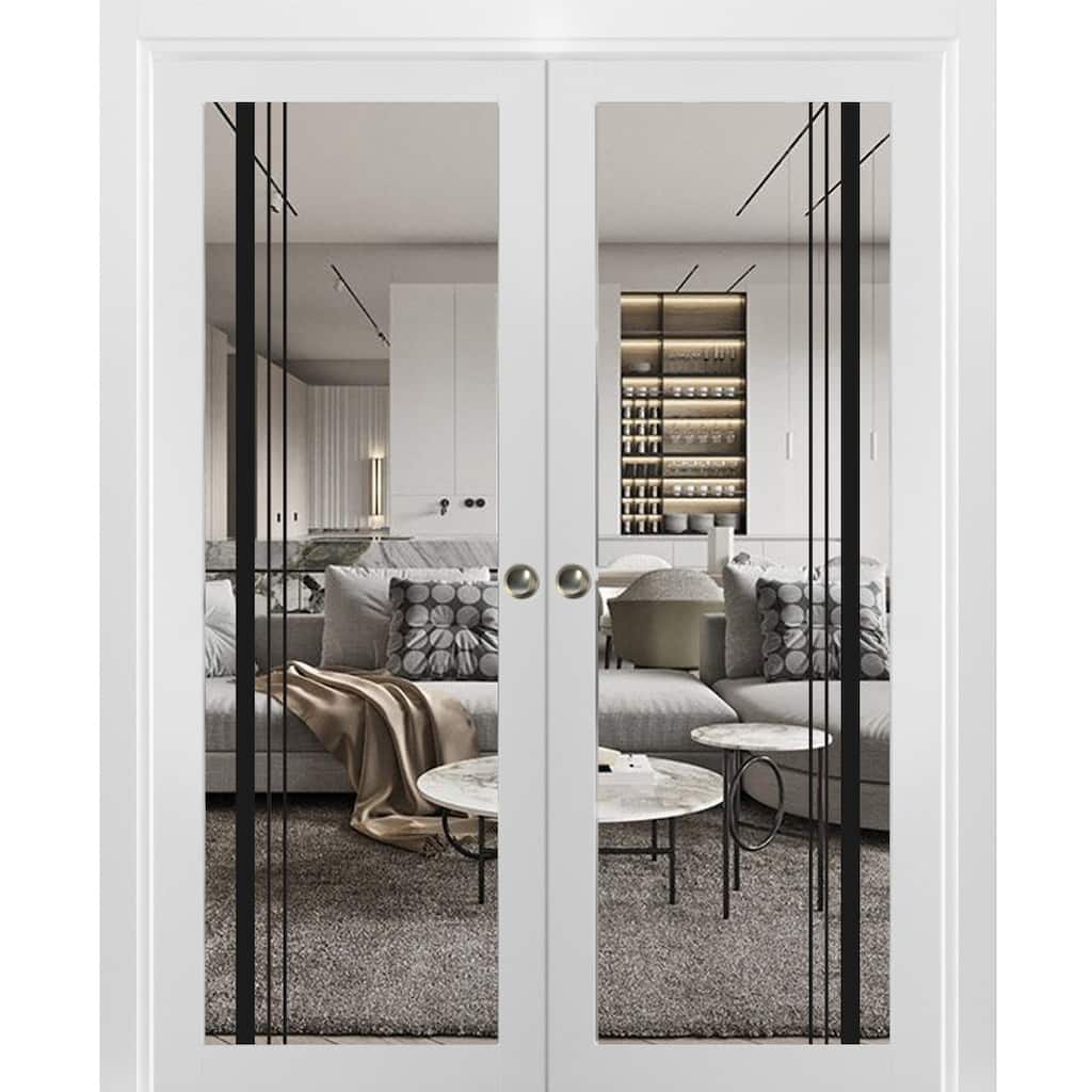 French Double Pocket Doors 36x80 Lucia 2566 White Silk Kit Trims Rail
