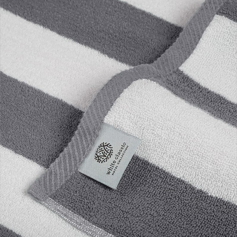 White Classic Luxury Cabana Striped Oversized Beach Towel 35x70" | Set of 2
