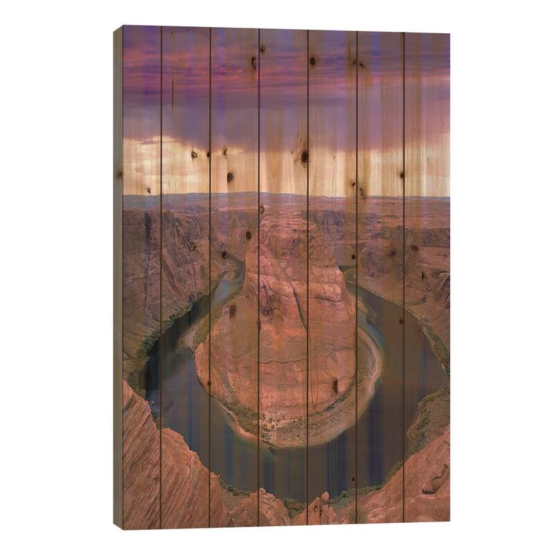 Storm Clouds Over The Colorado River At Horseshoe Bend Near Page, Arizona Print On Wood by Tim Fitzharris - Multi-Color - 40x26x1.5