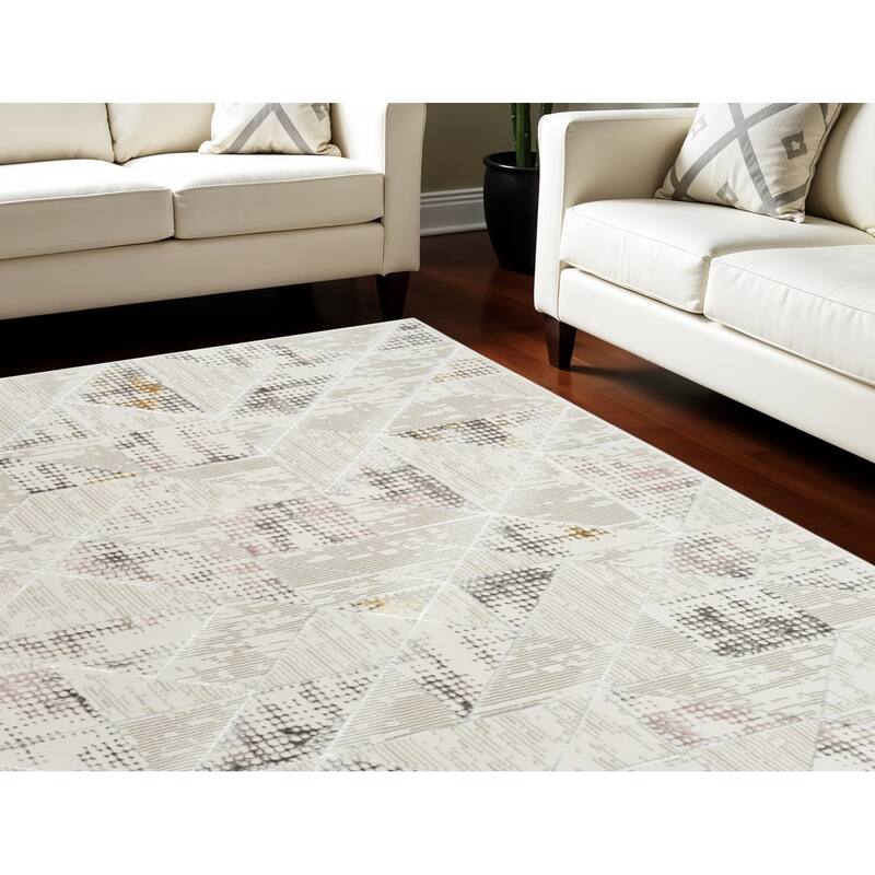 Cimu Power Loomed Abstract Modern Non Skid Stain Resistant Area Rug By HomeRoots - 118' X '94' X '0.39 - Cream/Onyx - Rectangle