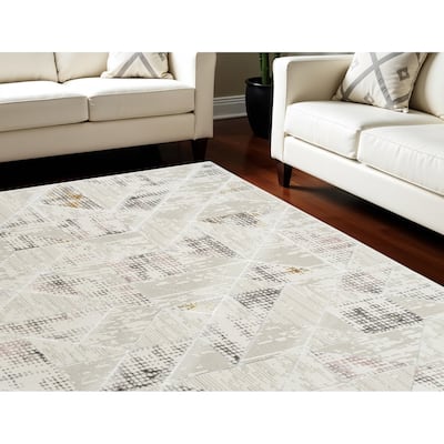 Power Loomed Geometric Modern Non Skid Stain Resistant Area Rug - 87' X '63' X '0.39