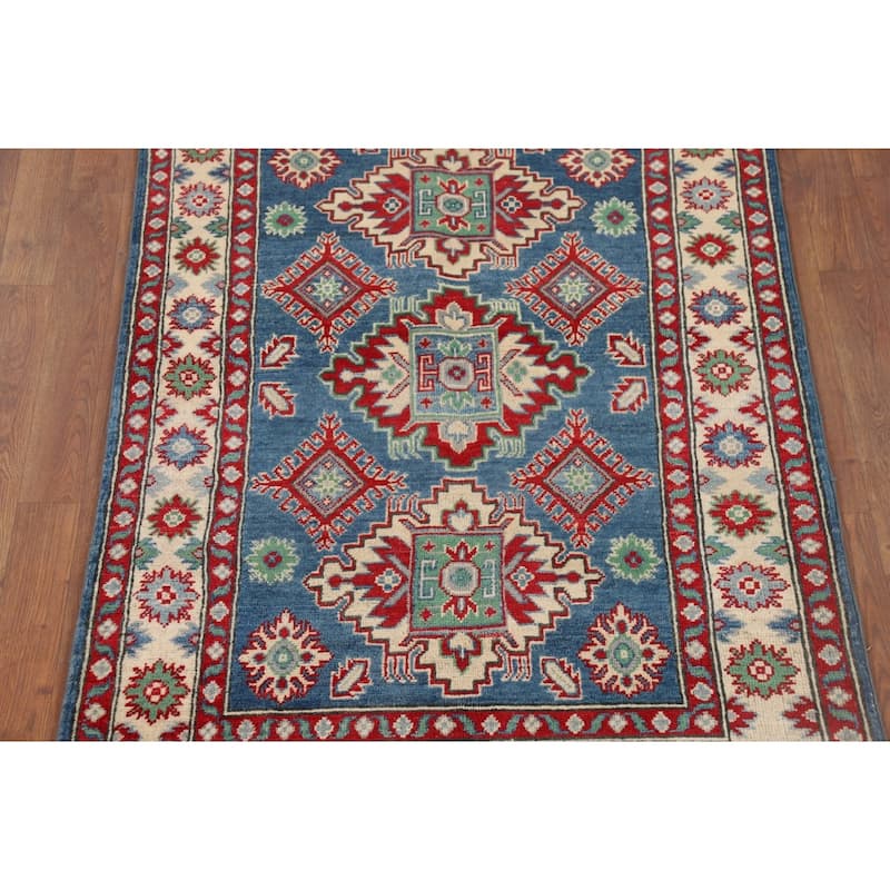 Blue Kazak Accent Rug Handmade Wool Carpet - 3'4" x 4'10"
