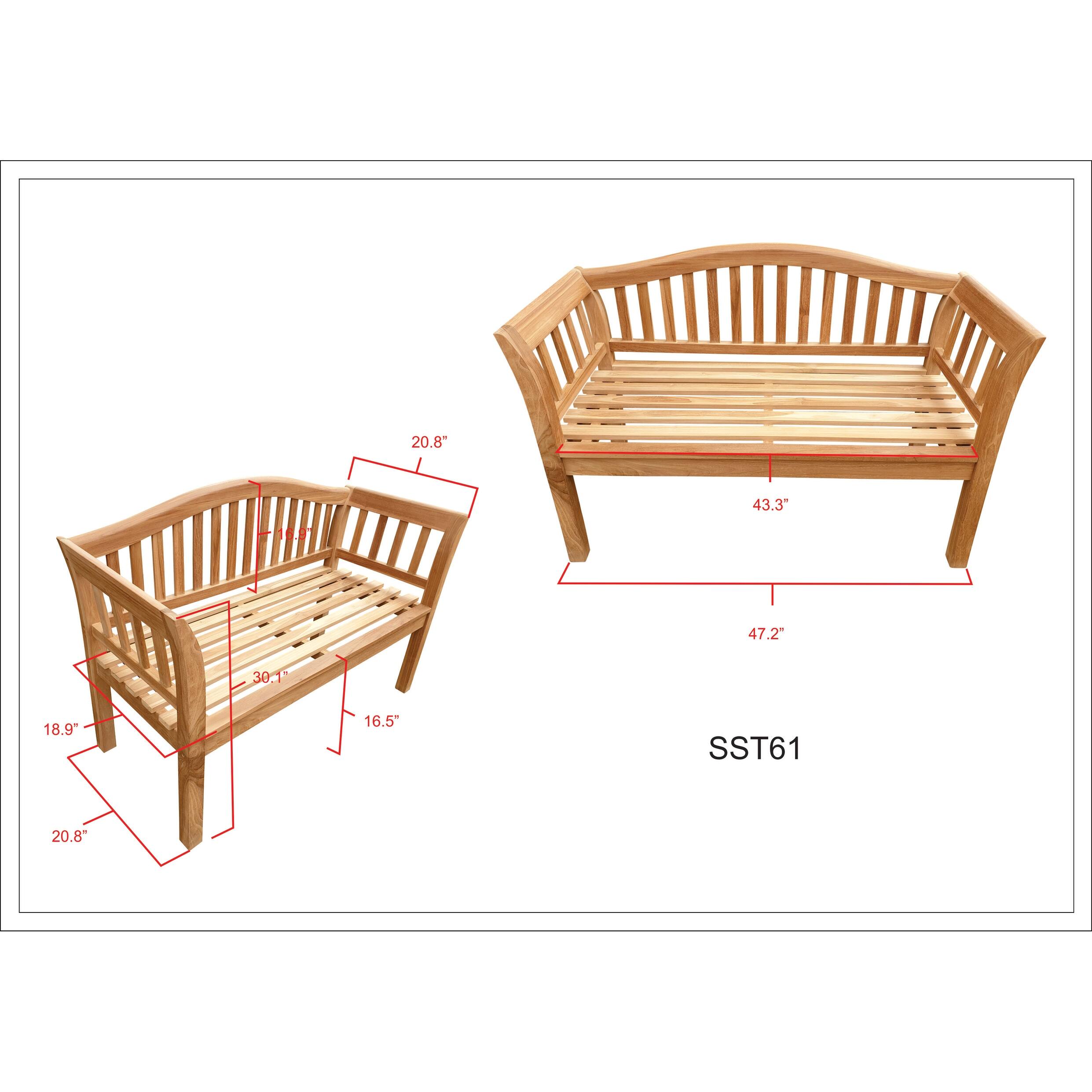Seven Seas Teak Oklahoma Outdoor Teak Wood Patio Bench, 4 Foot Bed