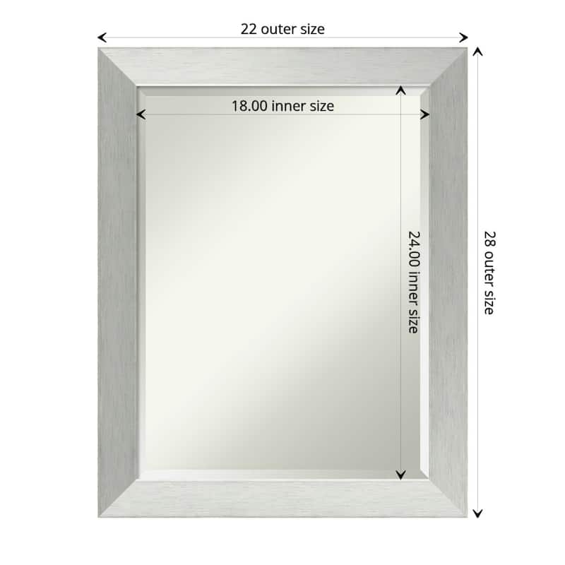 Beveled Wood Bathroom Wall Mirror - Brushed Sterling Silver Frame - Outer Size: 22 x 28 in