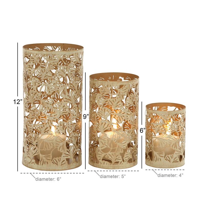 Gold Metal Tree Decorative Indoor Outdoor Candle Lantern (Set of 3)