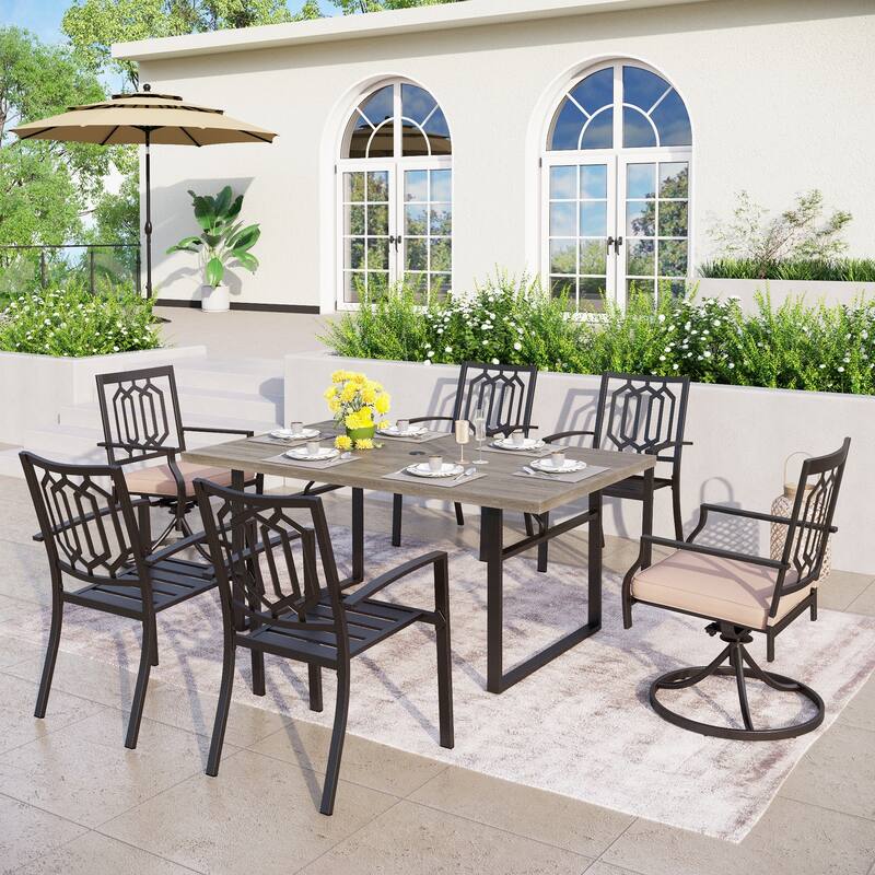 MAISON ARTS 7-Piece Patio Dining Set with Metal U-Shaped Leg Brown Dining Table and Metal Dining Chairs - Mixed Chairs