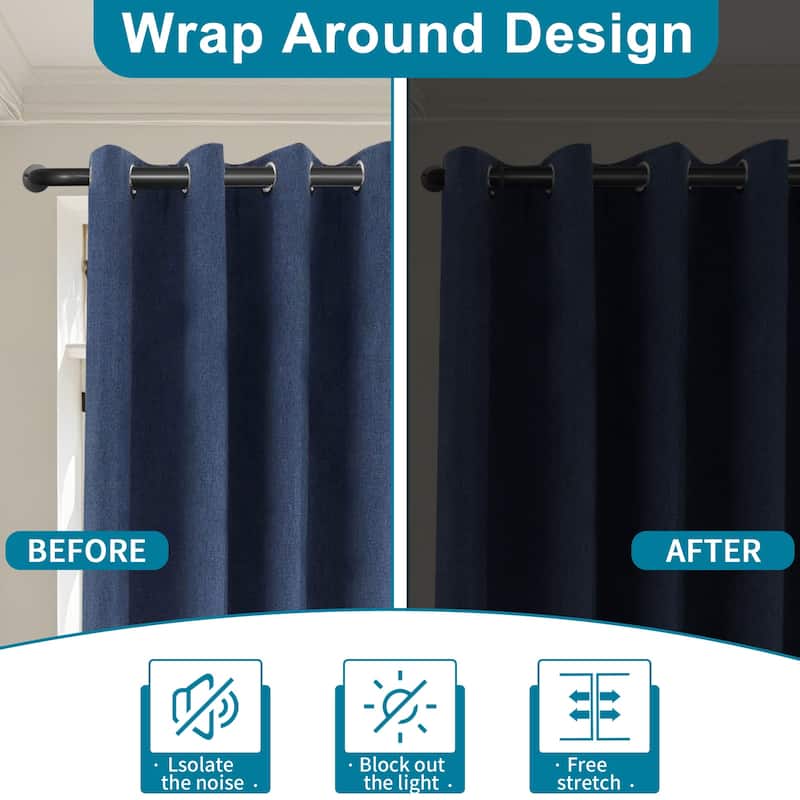 Meriville 1-Inch Diameter Wrap Around Blackout Curtain Rod, Round Base