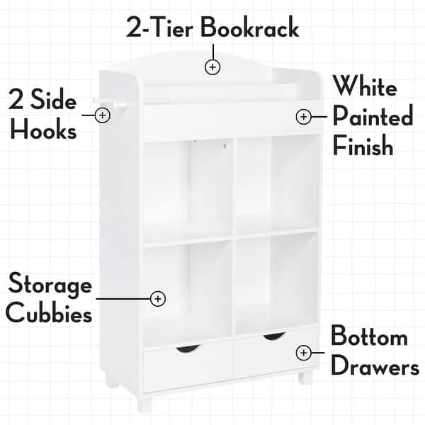 dimension image slide 0 of 5, RiverRidge Kids Book Nook Cubby Toy Storage Cabinet with Bookshelf, Drawers, and Hooks