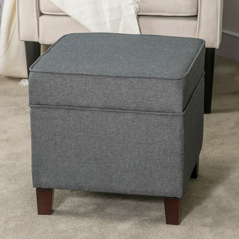 Adeco Square Storage Ottoman 17 inch Footstool - Dark-Grey-Linen