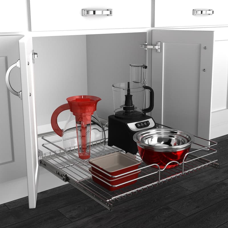 Rev-A-Shelf Pullout Single Basket Organizer for Kitchen Cabinets, 24 x 22 In, 5WB1-2422CR-1 - 23.5"W x 22"D x 6"H