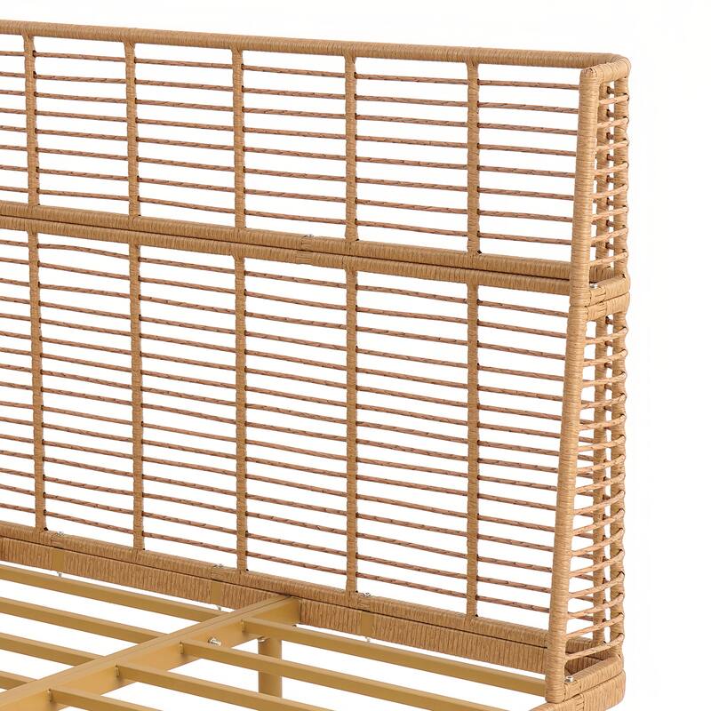 Christopher Knight Home - Marlowe Rattan Bed with Metal Frame and Wingback Design