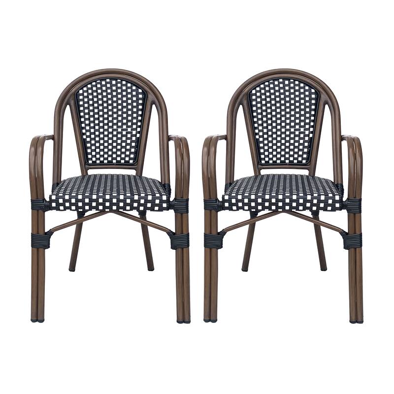 Brianna Outdoor Outdoor Bistro Chairs (Set of 2) by Christopher Knight Home - Black/ White/ Brown Wood