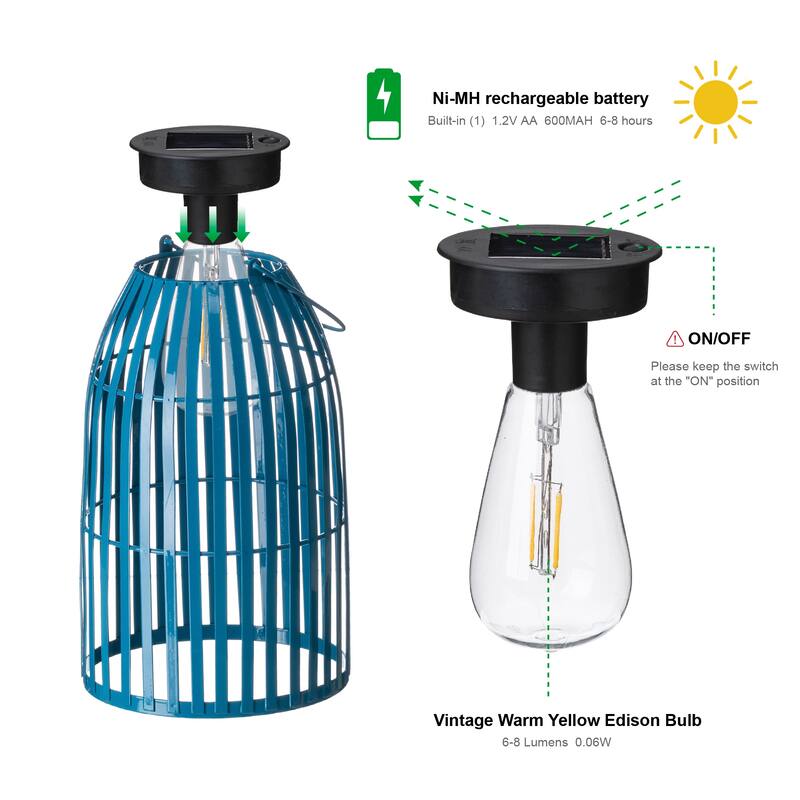 Glitzhome Set of 2 Metal Solar Powered Outdoor Hanging Lantern