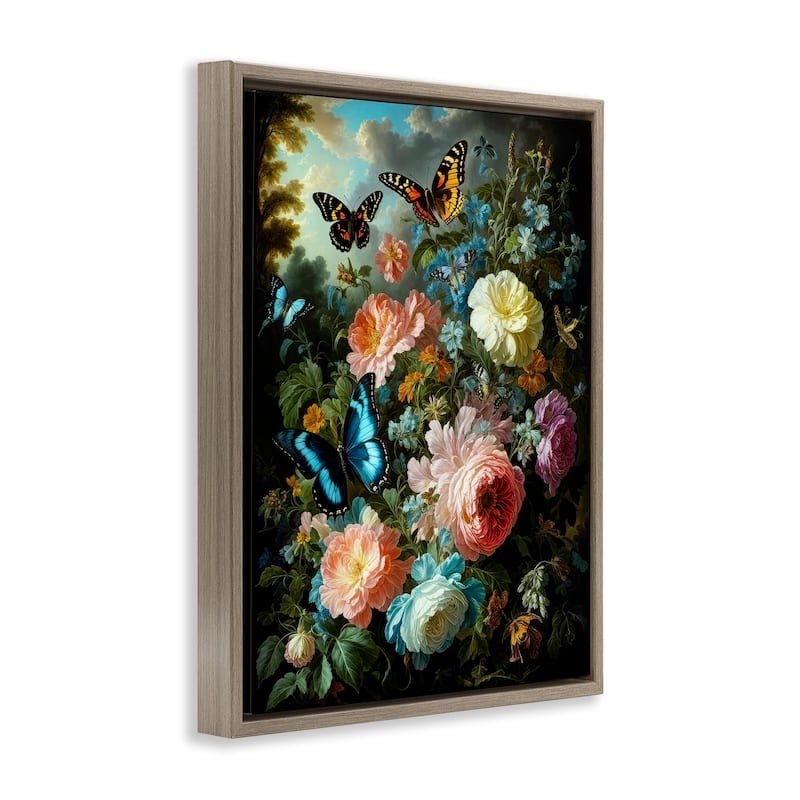 Stupell Blooming Roses & Monarch Butterflies Framed Floater Canvas Wall Art Design By Tabz Jones