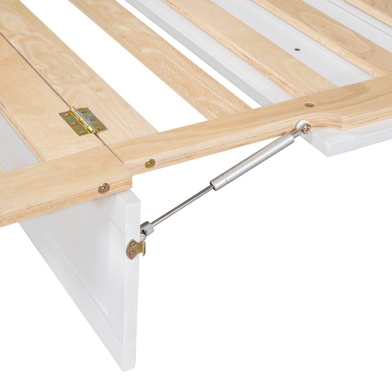 Full Size Murphy Bed Hidden Cabinet Bed with Drawer Underneath and Rattan Patterned, Clever Space Utilization Classic White