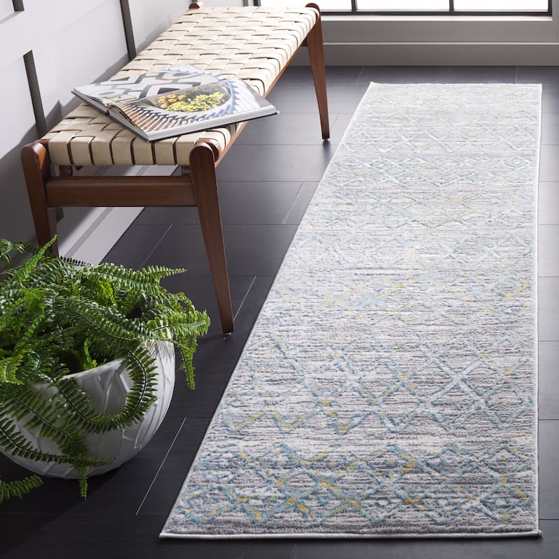 SAFAVIEH Lagoon Anney Modern Moroccan Rug - 2'2" x 8' Runner - Grey/Blue