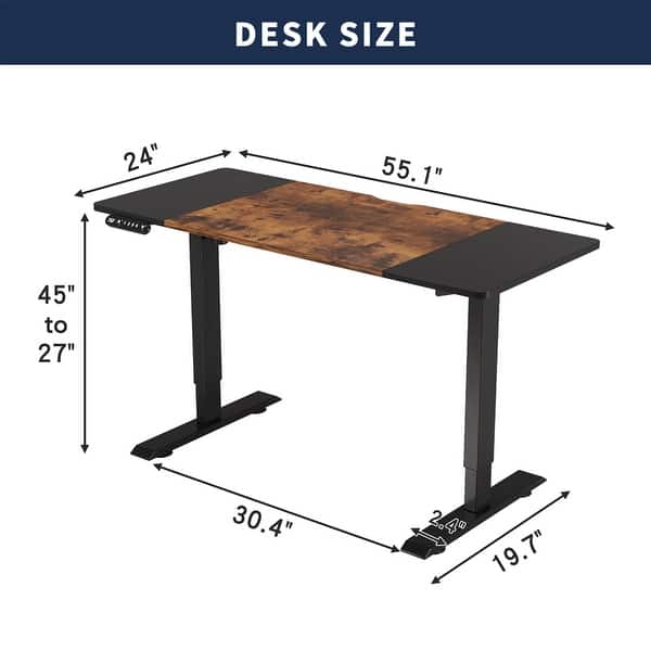 dimension image slide 1 of 2, 55" Electric Standing Desk, Height Adjustable Home/Office Gaming Computer Table (Modern Luxury)