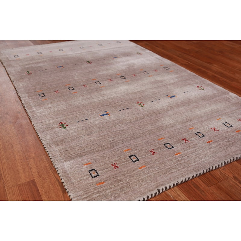 Hand Knotted Oriental 100% Wool Carpet Tribal Animal Pictorial Brown Gabbeh Area Rug - 4' 11'' X 3' 1''