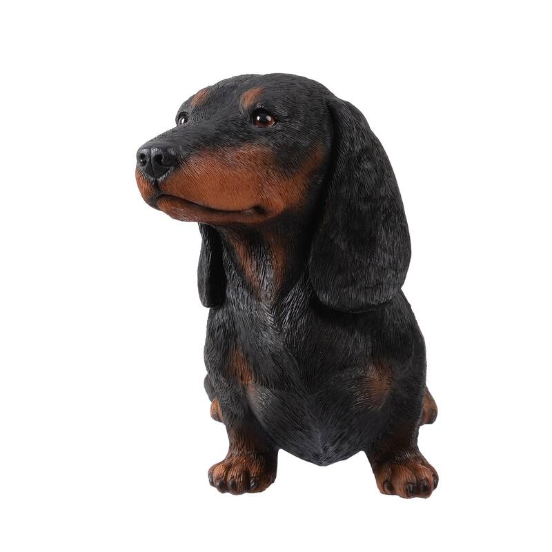 Sitting Black Dachshund Outdoor Garden Statue - 15"