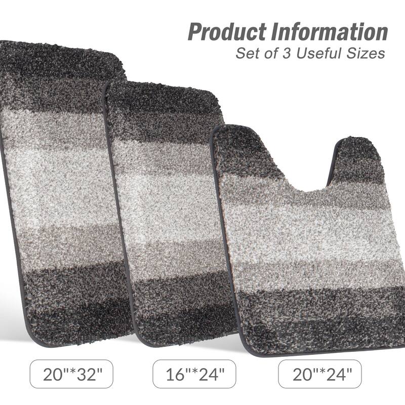 WaLensee 3Pieces Anti-Slip Bath Rug Set, Non-Slip Bathroom Rugs Contour Mat