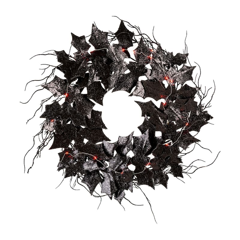 Glitzhome 26"D Pre-li LED Halloween Bat Wreath