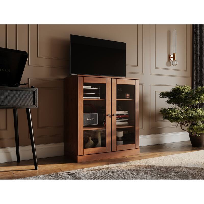 Palace Imports 100% Solid Wood TV Stand with Clear Glass Doors for TVs up to 32" - Mocha