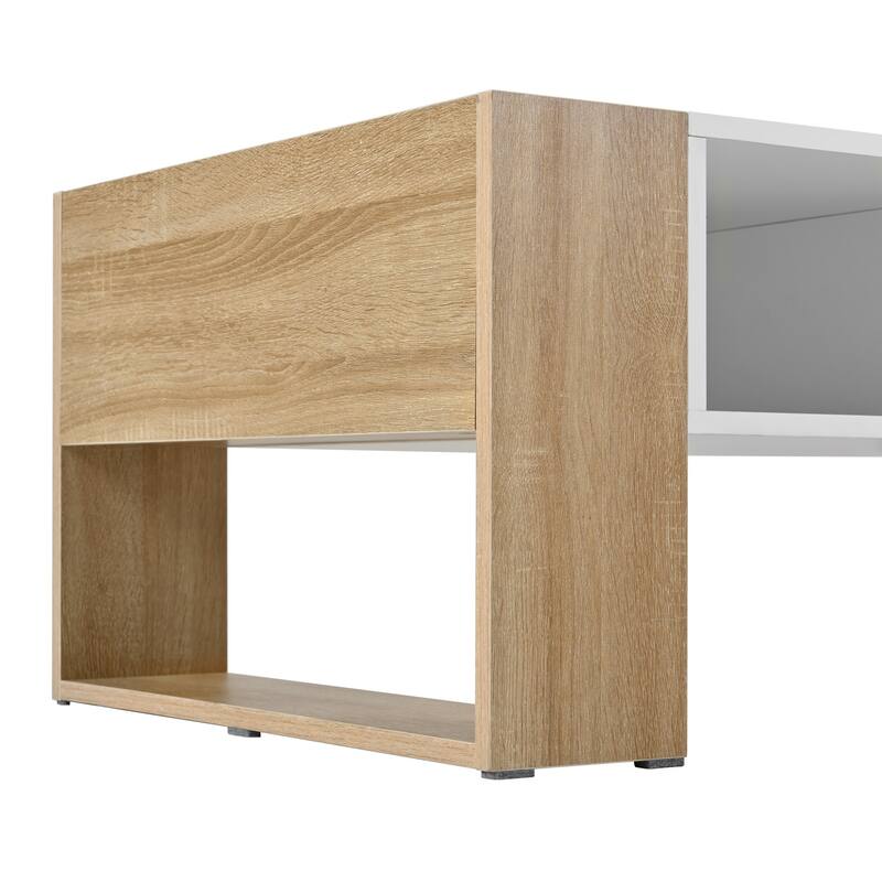 High Glossy Coffee Table Lounges Center Table with 2 Drawers, Storage Legs, Rectangle Wood Cocktail Table for Living Rooms