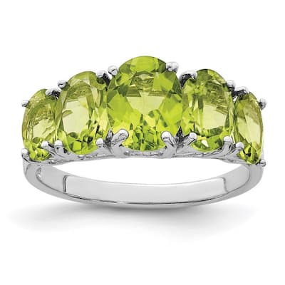 Curata 925 Sterling Silver Polished Open back Rhodium Peridot Love Heart Ring