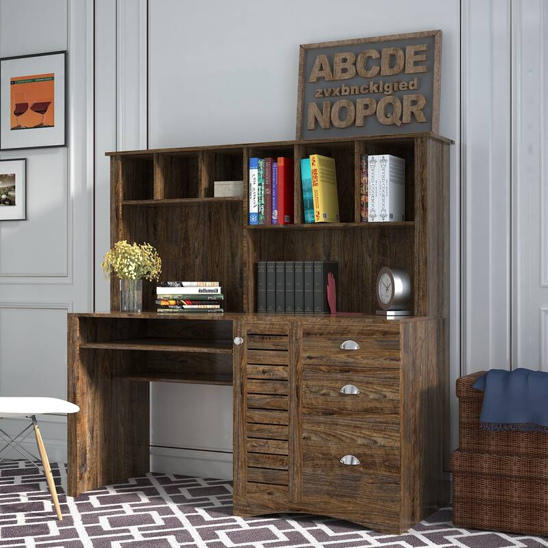 Home Office Computer Desk with Hutch,Dark brown
