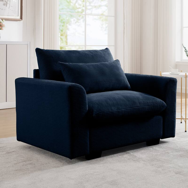Corduroy Deep Seat Single Sofa with Lumbar Pillow