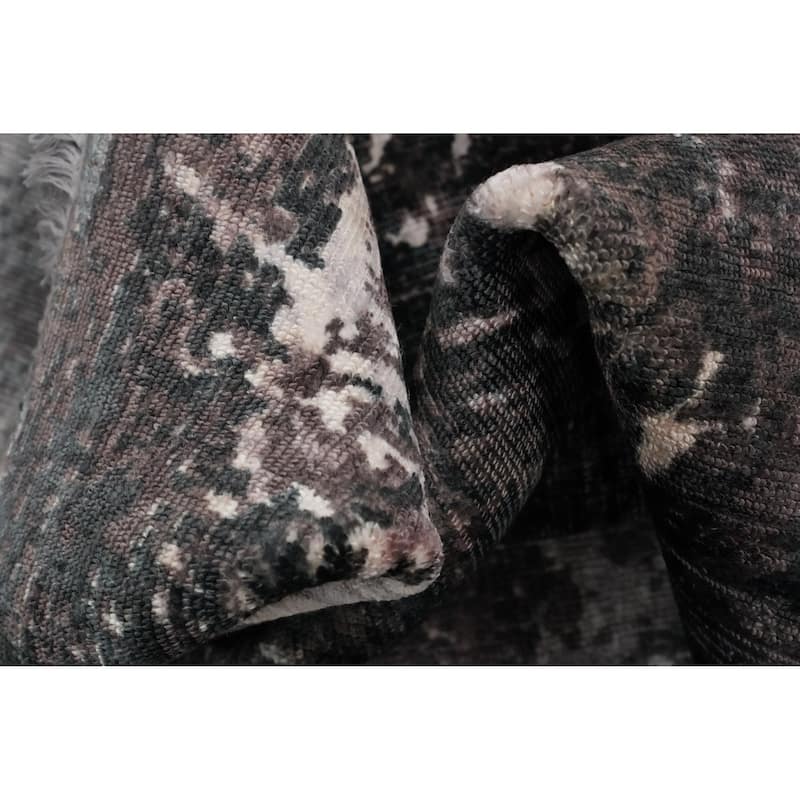 Hand Knotted Oriental Viscose Silk Carpet Modern All-Over Greys & Charcoal Abstract Area Rug - 8' 0'' X 4' 11''