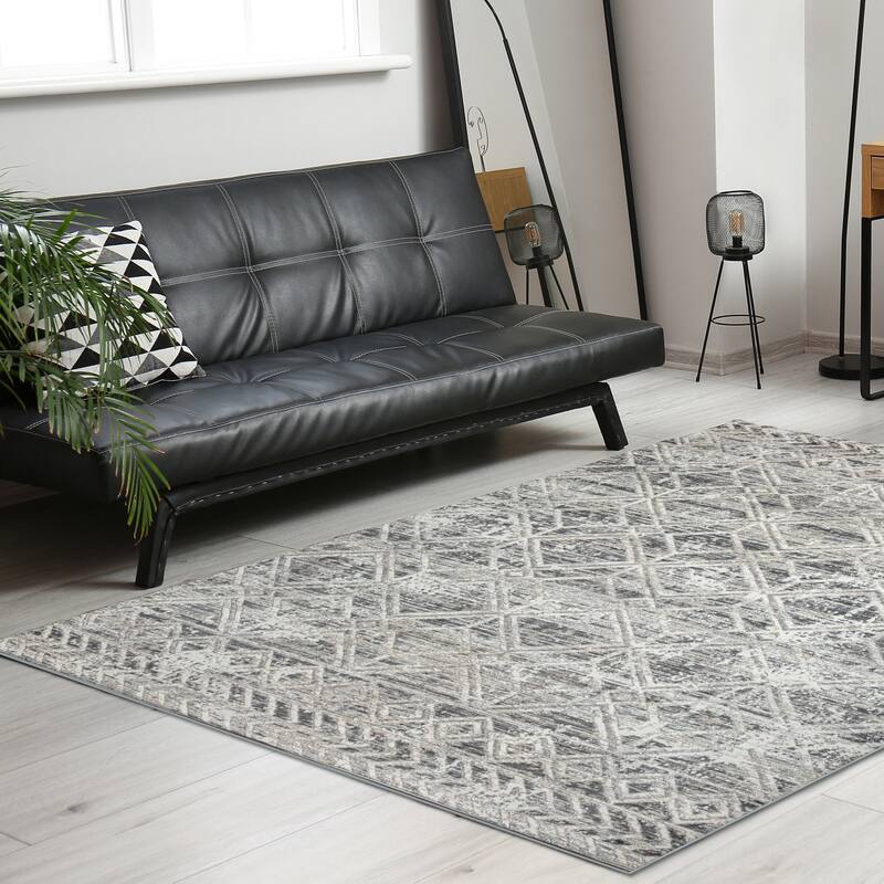Admire Home Living Lucio 1243 Transitional Geometric Area Rug - 7'10" X 10'6" - Grey