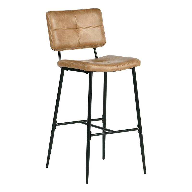 Homy Casa Set of 2 Faux Leather Counter Stools/Bar stools with Black Metal Legs and Low Backrest - N/A