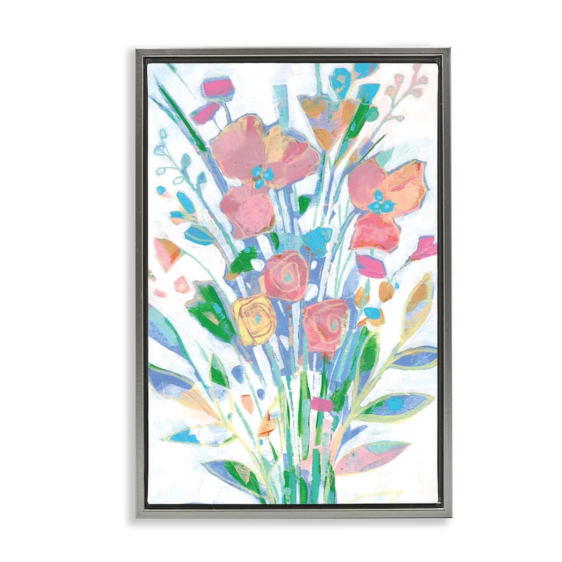 Stupell Pastel Joyful Bouquet Framed Floater Canvas Wall Art Design By Stephanie Fielden - 21 x 31 - Grey