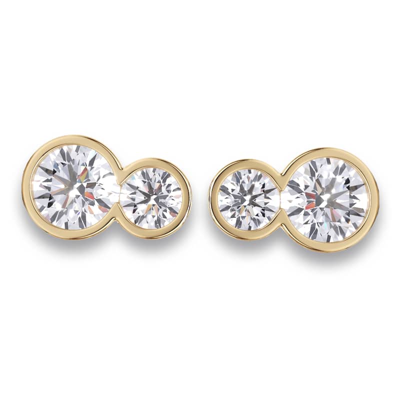 Auriya 14k Gold Round Lab Grown Toi Et Moi Diamond Stud Earrings 2.20 ct. tw. Push-Back (F-G VS) - White - Yellow - 2.20ct. tw.