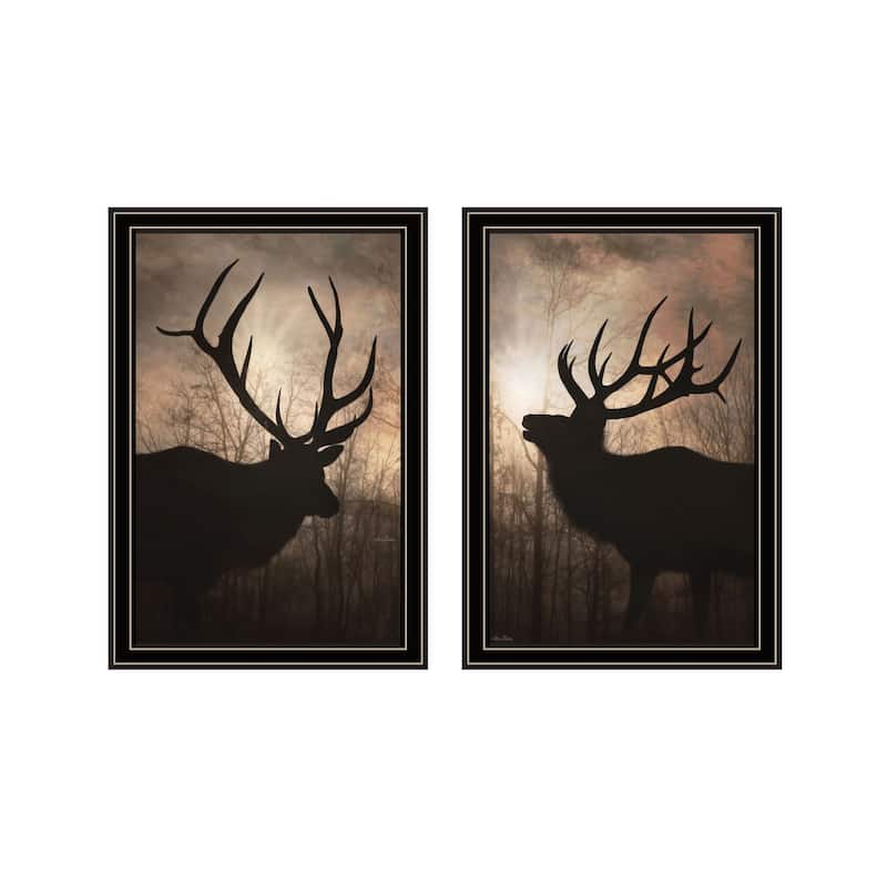 Trendy Decor 4U "Elk at Sunrise" Printed Framed Wall Art by Lori Deiter - Black - 14 x 20